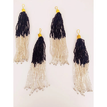 Black And Silver Bead Tassels Latkan, Indian Latkans, Beaded Danglers